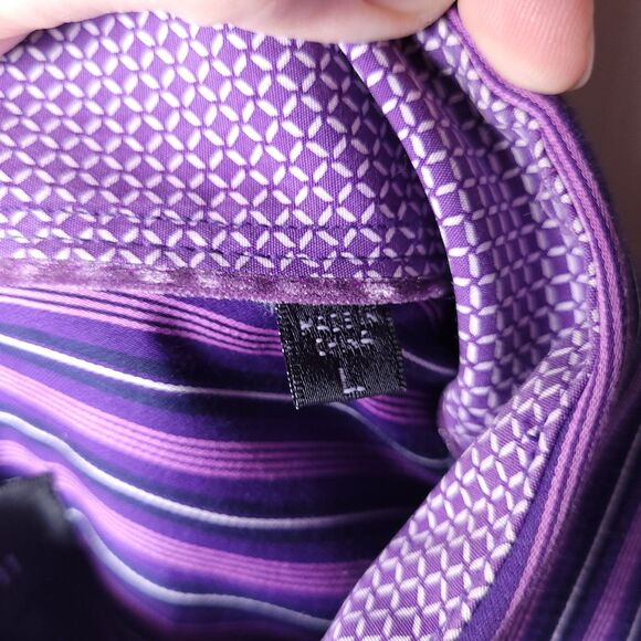 Bugatchi Shirt Mens Large Striped Purple - Picture 10 of 12